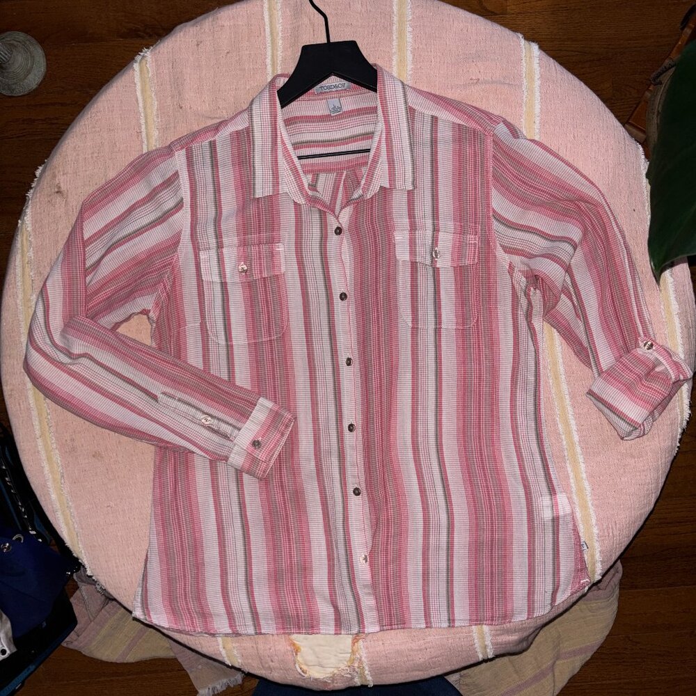 TOAD & CO Women's Striped Long Sleeve Button Up Shirt Outdoor Gauze ORGANIC - Picture 3 of 8